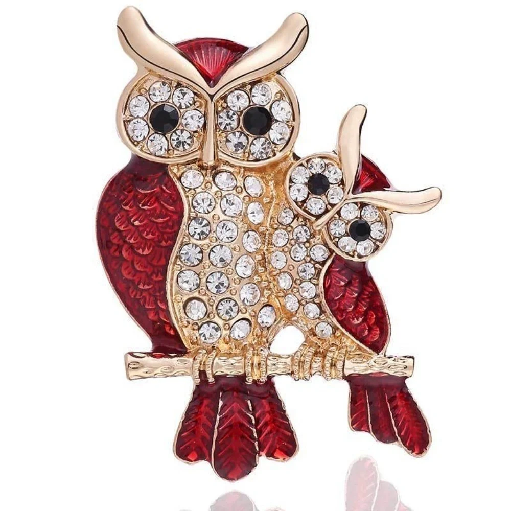 *DIONNE* Gold x Red Double Owl Fashion Brooch